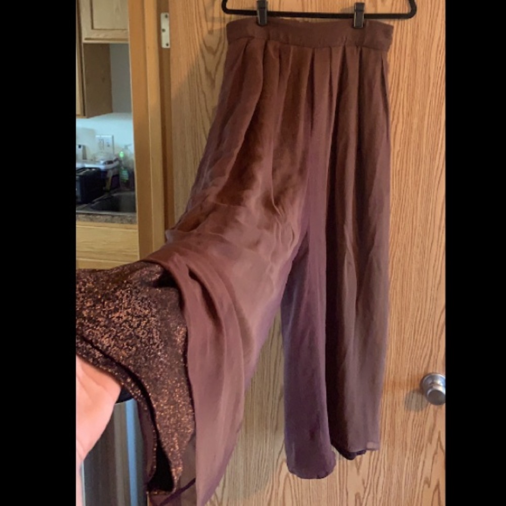 CARMEN MARC VALVO Amber-Gold 2-layer Palazzo pants